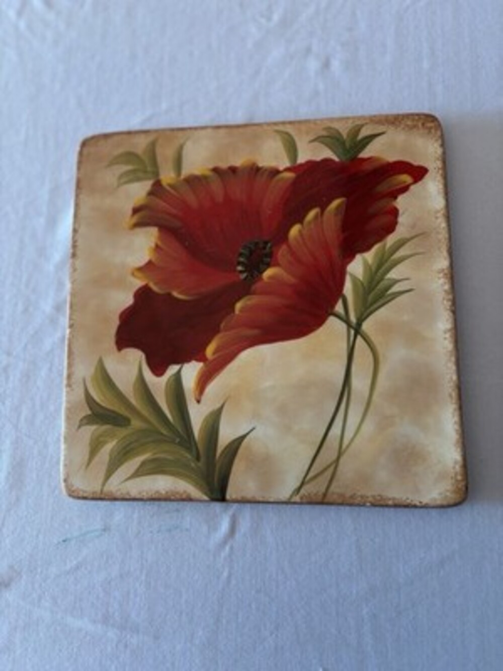 Pier One Poppies Earthenware Trivet/ Salad Plate